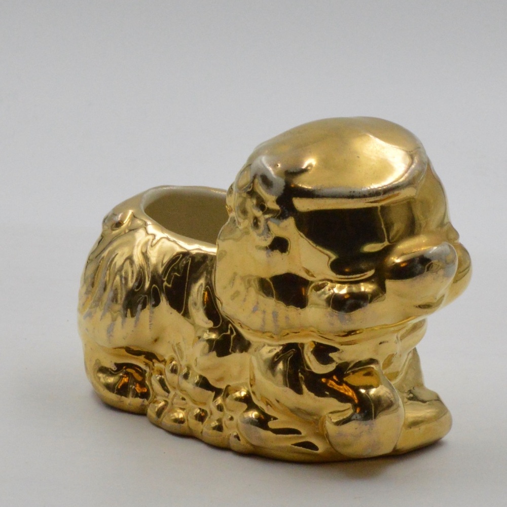 Vintage Gold Ceramic Puppy Dog Planter Quirky and Eclectic Retro Home Decor - Picture 3 of 8